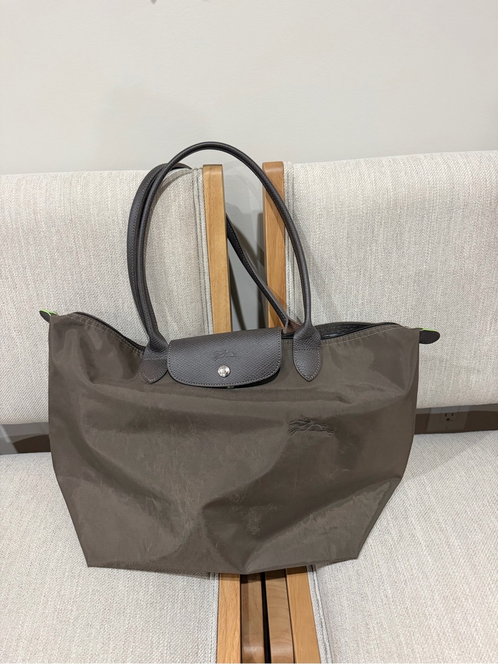 Longchamp Brown Nylon Tote with Leather Trim sz L